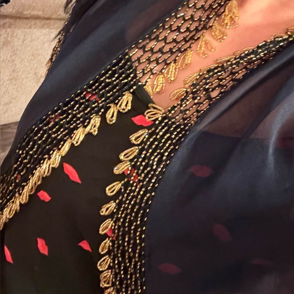 Elegant Sheer Navy w gold beading  Shawl/Scarf/Wrap (MEastern, Indian, Gypsy)